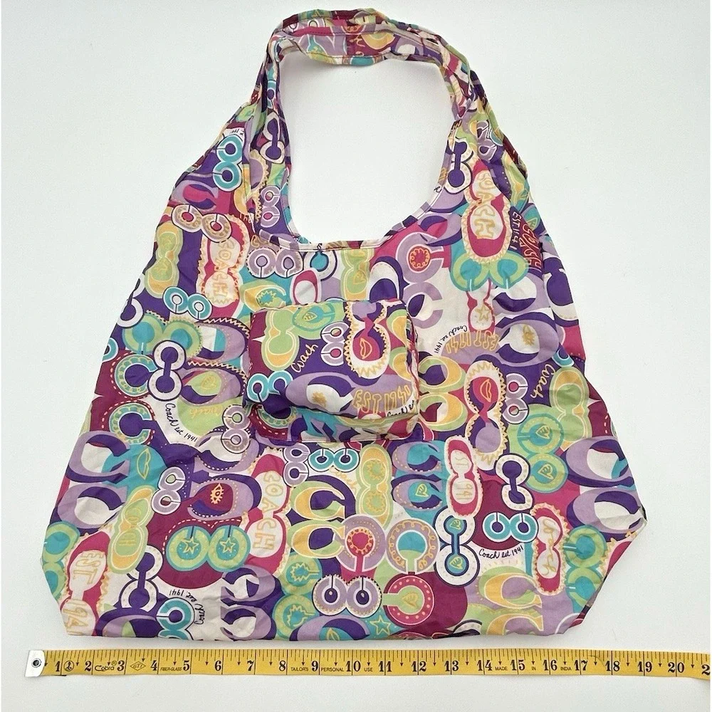 Coach Poppy C Glam Signature Print Packable Nylon Hobo Tote Shopping Bag - Picture 8 of 10